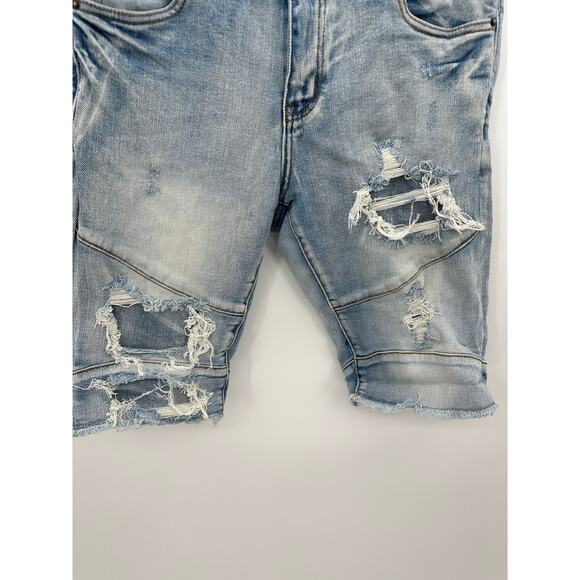 Crysp Denim Light Wash Blue Distressed Denim Bermuda Shorts Men's Size 30 - Picture 3 of 9